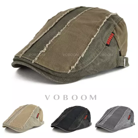 VOBOOM Mans 100% Cotton Distressed Ivy Caps Newsboy Caps Cabbie Hat Gatsby Hat