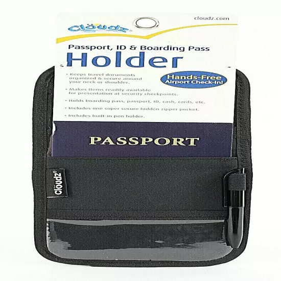 Cloudz 9"x5" Black Zipper Ring Pen Passport ID & Boarding Pass Holder I178