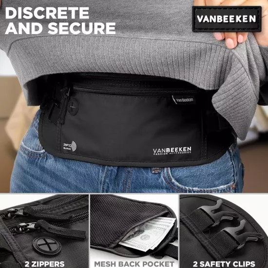 VAN BEEKEN Money Belt - RFID Passport Holder Men, Travel Wallet, Money Belt for 