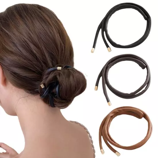 Women PU Leather Hair Ties Ponytail Holder Leather Wire Rope Headbands Hair W4J2