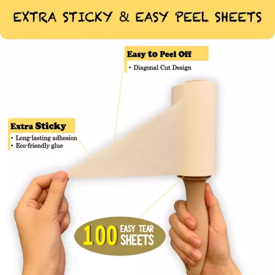 Extra Sticky Lint Roller Refills Only Total 800 Easy Tear Sheets Fits Most 3.9"4