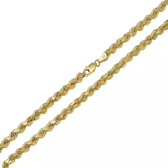 Real 10K Yellow Gold 2mm-7mm D/Cut Rope Chain Pendant Necklace 7"- 30" Hollow