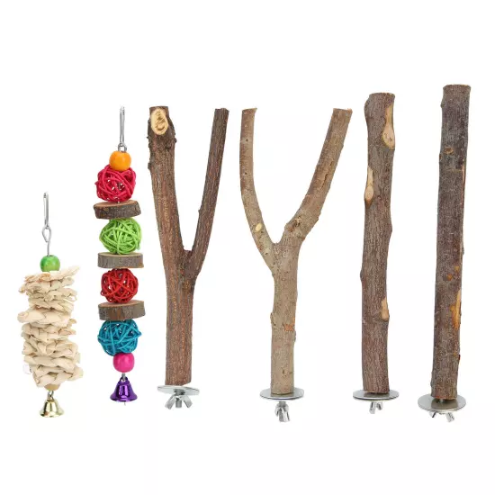 Bird Perch Stand Set Wood Parrots Stand Branches Set with Vine Ball Accessories