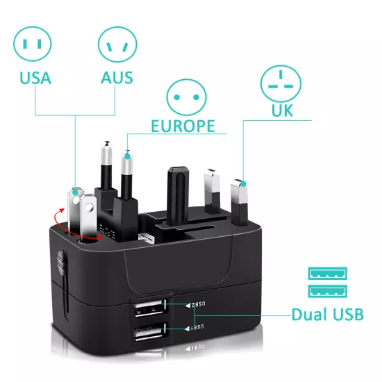 100V-250V 2A 2 USB Charger International Universal World Travel Adapter Plug