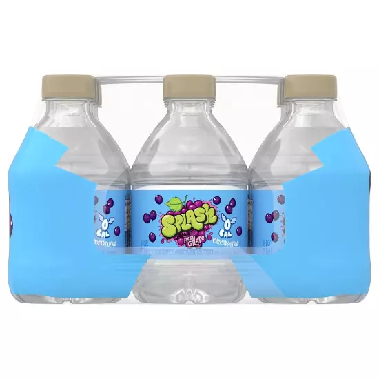 Splash Refresher Acai Grape Flavored Water, 8 Fl Oz, Plastic Bottle Pack of 12