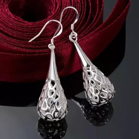 New 925 Sterling Silver Filled Filigree Drop Dangle Earrings Cute 