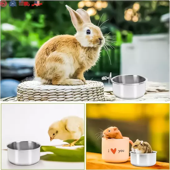 2 Pack Stainless Steel Bird Feeding Dish Cups Bird Feeder with Clamp for Cage