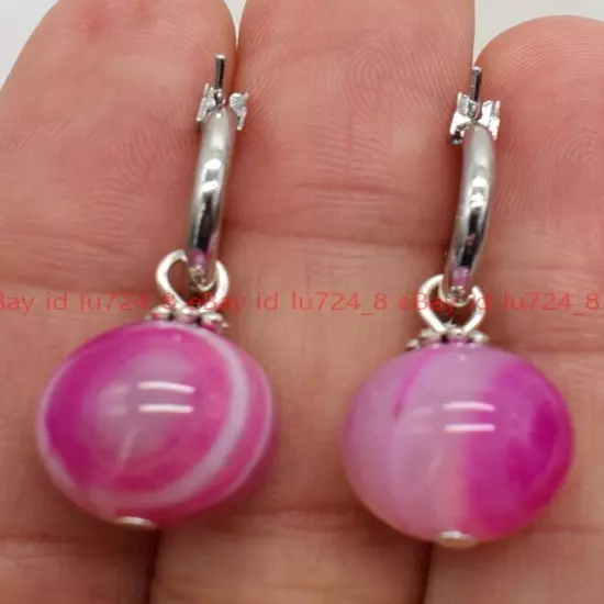 8/10/12mm Natural Multicolor Gemstone Round Beads Silver Leverback Earrings