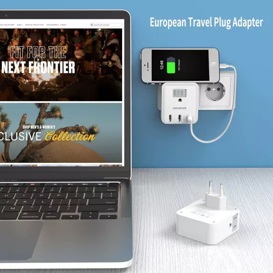 European Plug Adapter Travel Power Plug Adapter with 4 Outlets 3 USB Ports