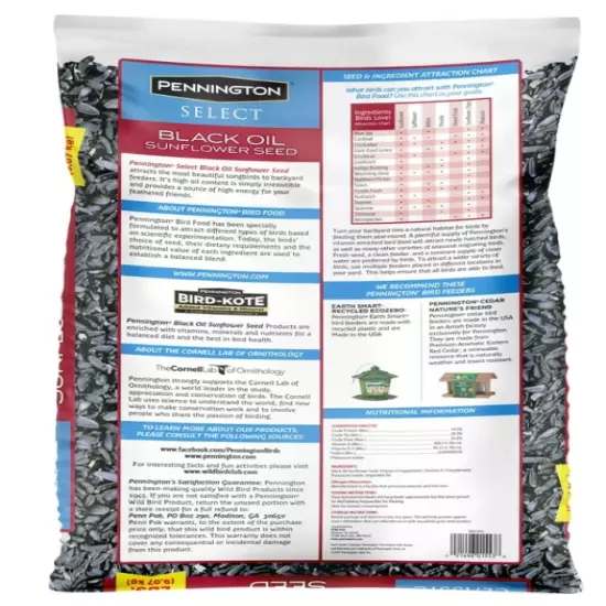 Pennington Select Black Oil Sunflower Seed Dry Wild Bird Feed 40lb Bag