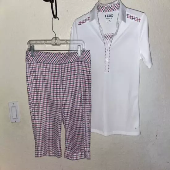 IZOD GOLF 2PC Multi-Color Gigham Print Shorts & Matching Top XS 2