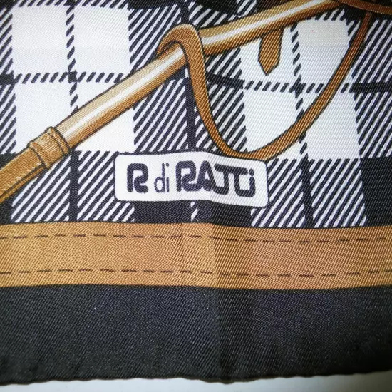 AUTH DI RATTI 100% SILK SCARF/POCKET SQ -ELEGANT HORSE/PLAID DESIGN - ITALY MADE