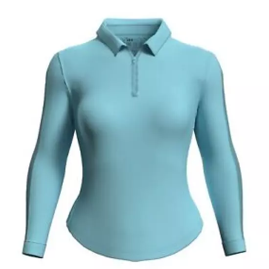 New IBKUL Golf Ladies Long Sleeve Zip Polo Seafoam XS