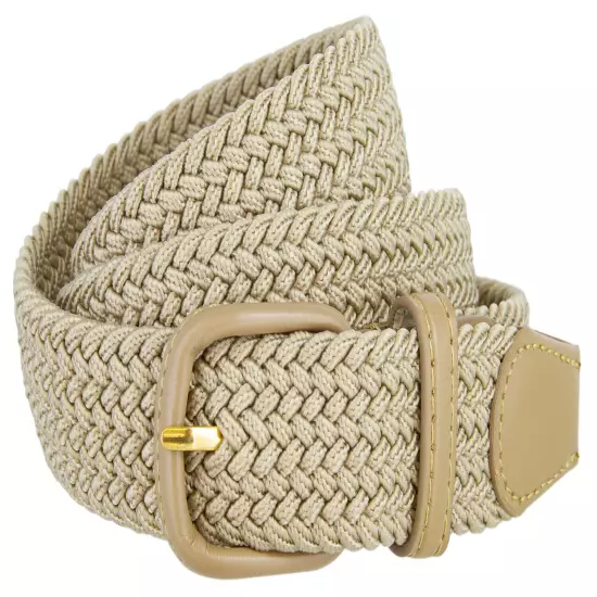 7001 Women's Leather Covered Buckle Woven Elastic Stretch Belt, 1-1/4" Wide