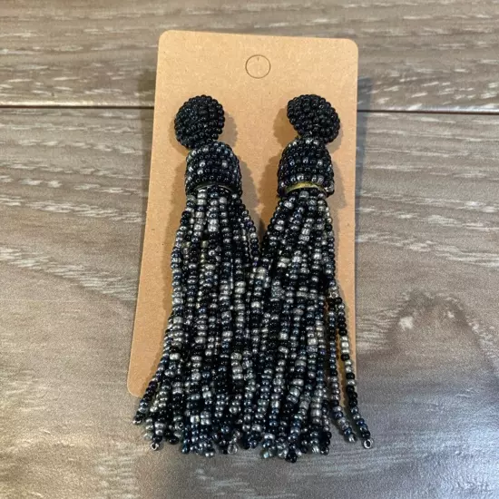 Black Beaded Tassel Earrings NWOT