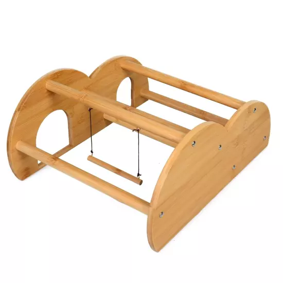 Bamboo Double Layer Chick Perch with Mirror and Swing Training Perch for Baby...