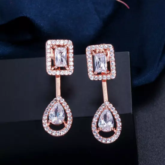 Women Chic Silver Plated Cubic Zirconia Stud Drop Earrings Fashion Party Jewelry