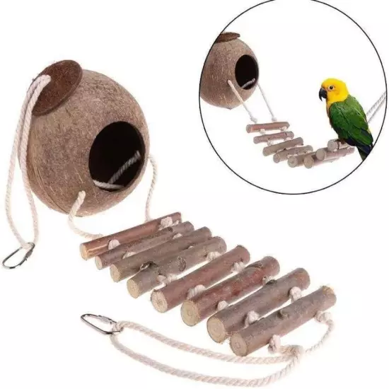 Pet Daily Kit Natural Coconut Shell Bird Nest With Ladder Pet Bird Cage Toys hot