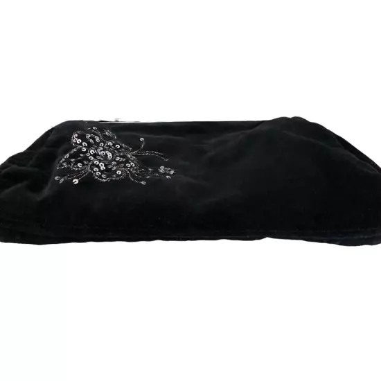 Express Beaded Sequined Clutch Purse Black Velvet Floral Beaded Appliqué New