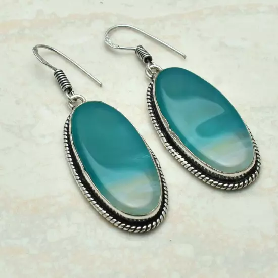 Botswana Agate Handmade Drop Dangle Earrings Jewelry Gift For Her 4.8 AE-54634