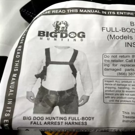 Big Dog Tree Stand Black Full Body Fall Arrest Harness BDH2000S BDH2001S Manual