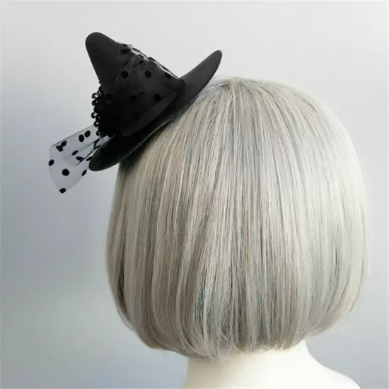 Gothic Women Fascinator Black Floral Mini Witch Hat Clips Masquerade Headwear