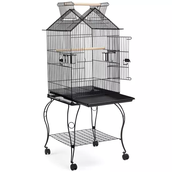 57'' Open Top Bird Cage Double Roof Top Parakeet Cage for Medium Small Parrots 