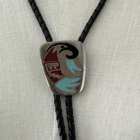 Vintage Bolo Tie Silver Enamel