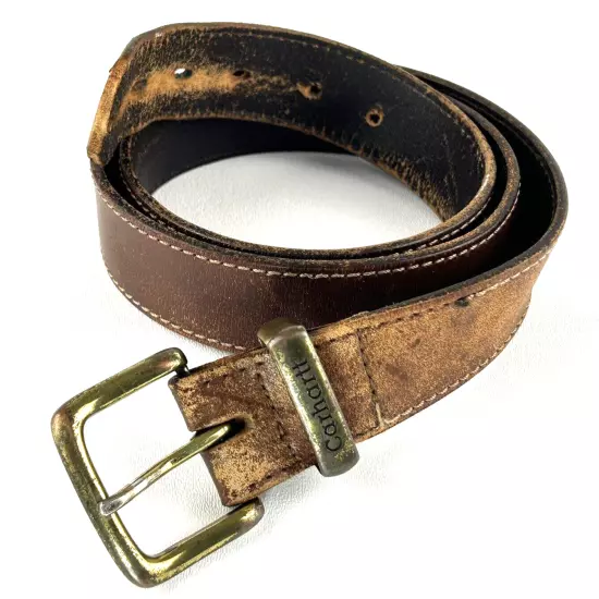 Carhartt Men's Leather 46 Vintage Brown Belt Brass Buckle Western Casual Worn