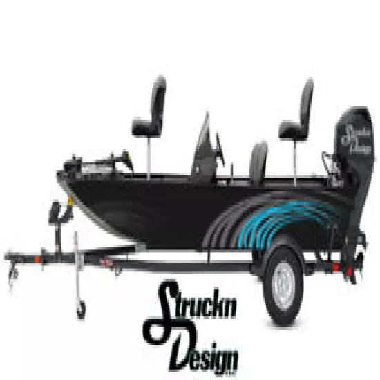 Boat Wrap Black Cyan Gray Vinyl Graphic Decal Kit Fishing Abstract Swirled Lines