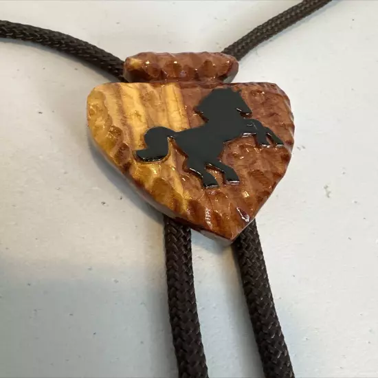 32” wood hand carved bolo Tie with horse