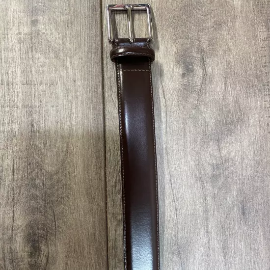 Brooks Brothers Silver Color Buckle Leather Belt Brown Size 34 Made In Italy