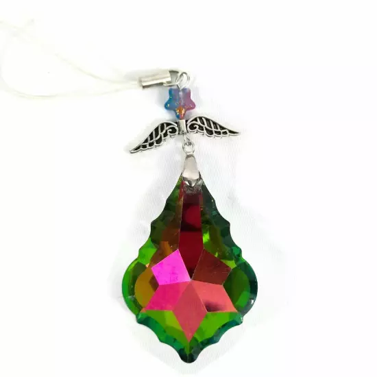 Tibetan Silver Pendant With Wing & Faceted Rainbow Crystal Jewel CellPhone Charm