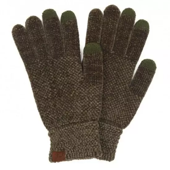 C.C. Grey \ Brown Chenille Knit Smart Touch Gloves Women's One Size