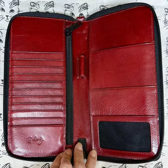 Large Leather Passport & Document Travel Wallet RED By Scully