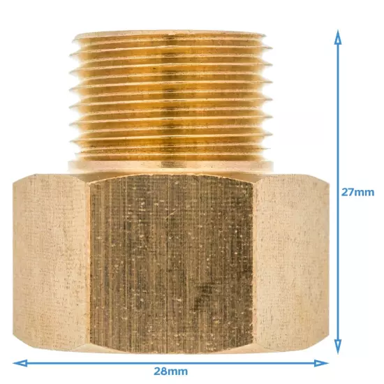 Brass Female 1/2" BSP To Male M18 x 1.5mm Pipe Reducer Threaded Adapter Fitting