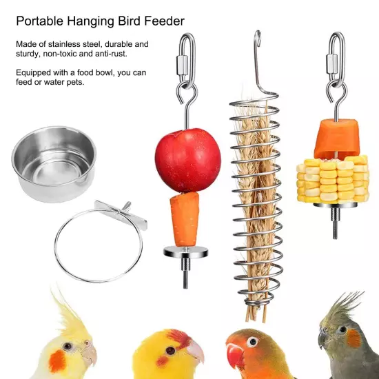 4 Pieces Parrot Food Cup Stainless Steel Bird Food Fruit Holder Parrot Foraging