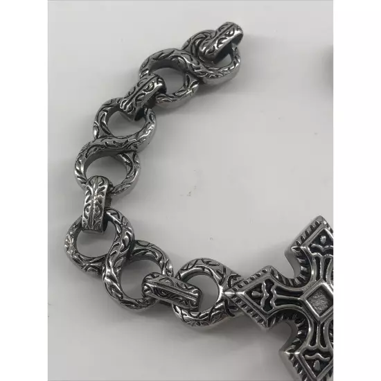 TYHAPA European and American Punk Steel Bracelet Retro Cross Pattern Men’s