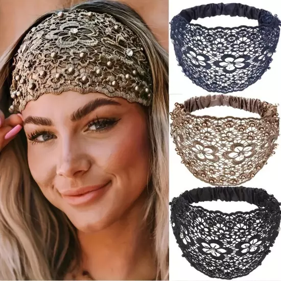 Women Wide Lace Headband Elastic Bandana Turban Hair Band Ladies Summer Sport †