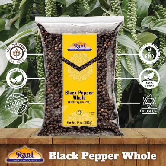 Rani Black Pepper Whole (Peppercorns), Premium Indian MG-1 Grade 14oz (400g)