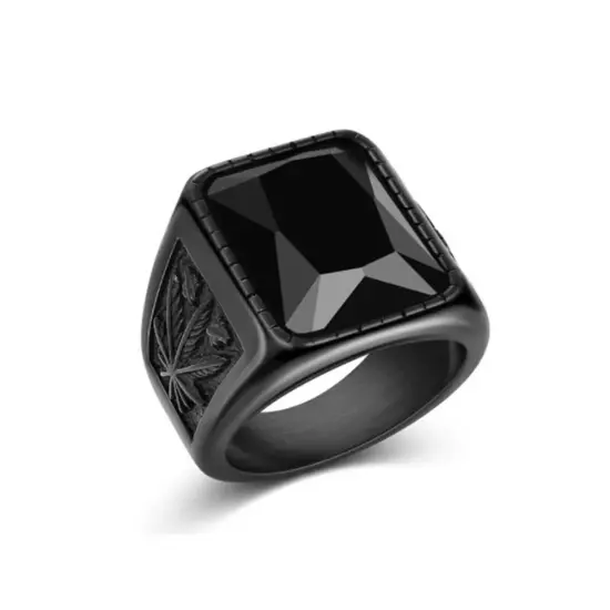 Stainless Steel Men's Ring Gemstone Hip Hop Style Black Jewelry Gift