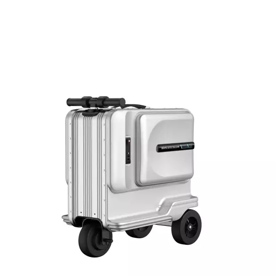 Silver electric ride on suitcase/riding suitcase, TSA approved carry on luggage