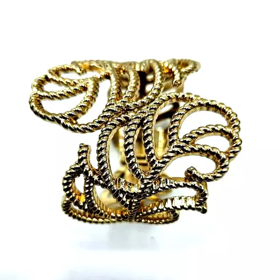 Leaf Shaped Clamper Bracelet Gold Toned Opens On Top One Size Fits Men Fashion