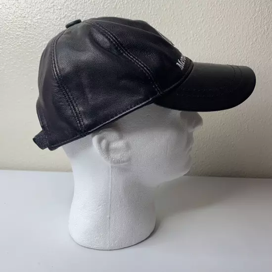 Mercedes Benz Black Leather Hat Cap Adjustable Size OS Vintage