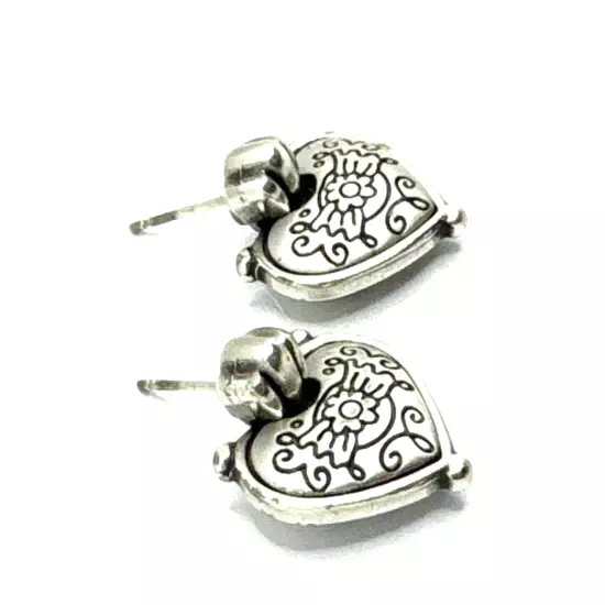 Brighton Flowers Etched Hearts Silver Dangle Retired Post Earrings