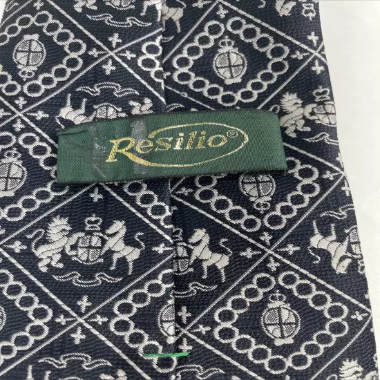 Vintage Resilio Crown Lion Horse Print Textured Wide Silk Necktie Tie 4.5” X 56”