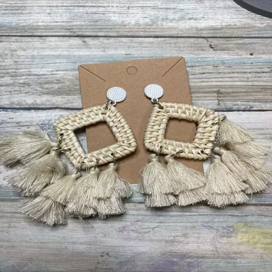 Ratan Tassel Boho Fashion Style EARRINGS Post Dangle NWOT