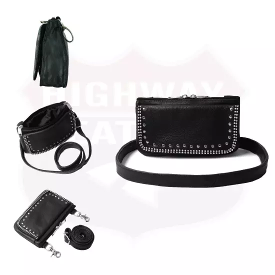 Leather Hip Clip Purse Bag Women Waist Bag Fanny Pack Motorcycle Biker BLING