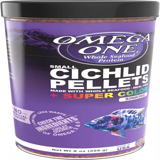 Omega One Super Color Sinking Cichlid Pellets, 2mm Small Pellets, 8 oz