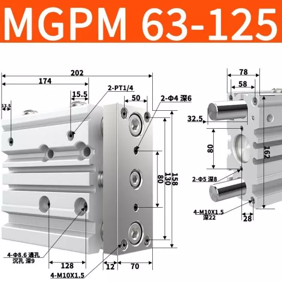 For MGPM63-25Z MGPM63-50Z 75Z 100Z 125Z 150Z 175Z MGPM63-200Z 250Z 300Z Cylinder